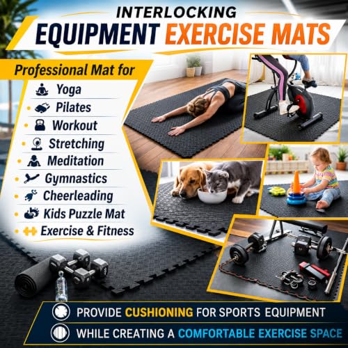 Image of 1 Inch /25mm Gym Floor mat Rubber for Heavy Workout Puzzle Floor mat for Home Exercise, Gym Equipment mat Interlocking Eva Foam Flooring Rubber Tiles Yoga, Kids Gym Mats for Floor