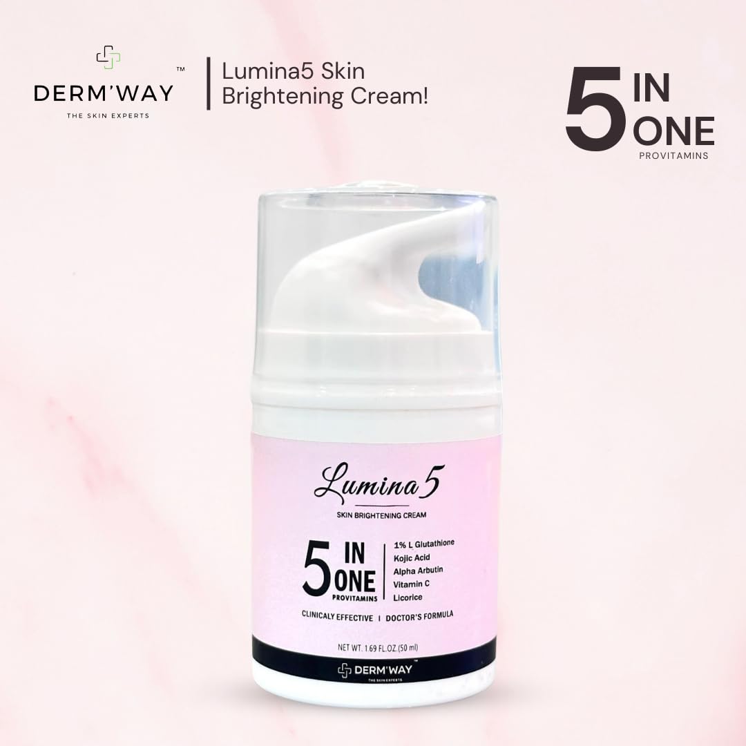 lumina glutathione Derm'way LUMINA 5 Skin Brightening Face Cream | With 1% Glutathione Kojic  Acid Alpha Arbutin Vitamin C and Licorice | Clinically Effective Formula |  For Men & Women, All Skin Types