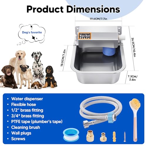 Automatic Water Dispenser for Dog, 3L Dog Water Bowl Dispenser, Stainless Steel Indoor/Outdoor Water Feeder Suitable for Dogs Livestock Chicken Horse, Easy to Clean