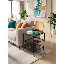 Liso Modern 3 Katl  F me Cam Sehpa Siyah Metal G vdeli Yan Sehpa Pikap plak  alar, Koltuk sehpa
