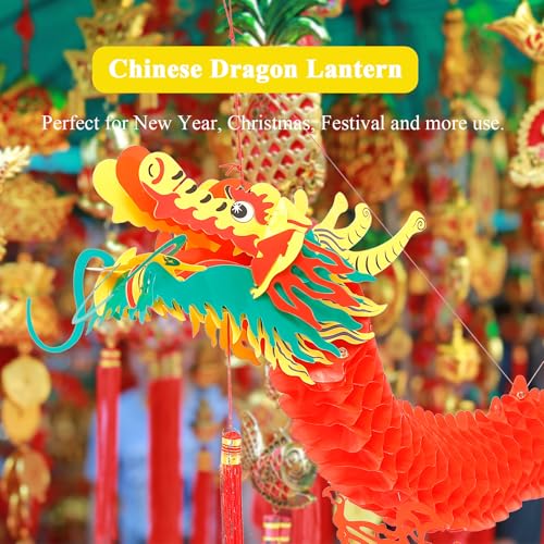 Amosfun Chinesische Drachenlaterne 1M HäNgende Laterne FüR Neujahr 2026 FrüHlingsfest Dekoration Traditionelle Rote Papierlaterne FüR Fenster Decke TüR