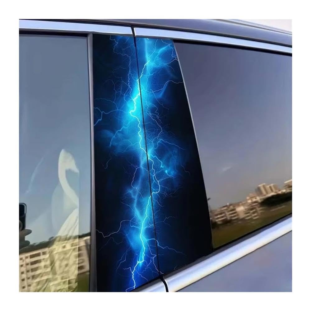 Bertdcx One Color Blue Lightning Texture Car B-Pillar Sticker Easy To Tear And Easy Auto Parts