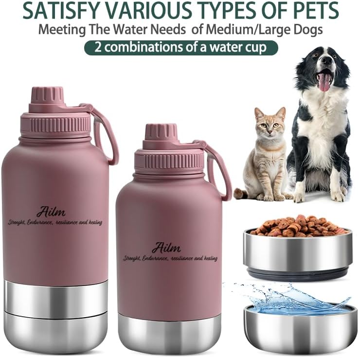 Travel Pet Feeder, 3-in-1 Food and Water Bottle Dispenser (Dusty Rost)