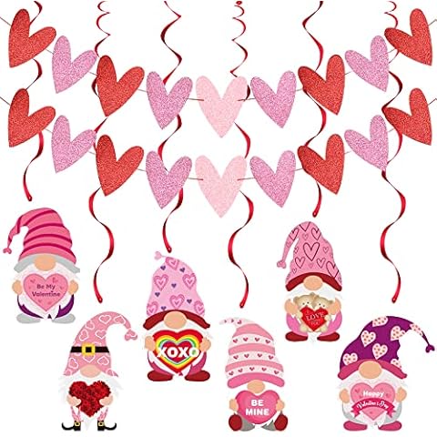 Red Pink Glitter Heart Garland Banner and Valentines Hanging Decorations for Valentines Day Decorations Cover