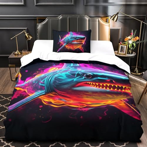 Housse de couette 2 pièces requin 135x200 parure de lit moderne taies d'oreiller single - 4