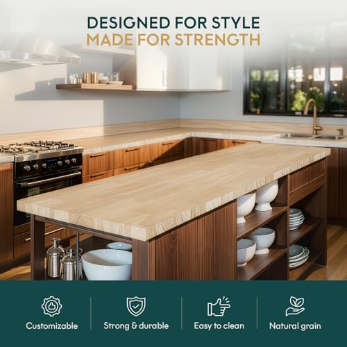 Bme Hevea Solid Wood Butcher Block Countertop, Wood Table Top, Butcher Block Desk Table Top for DIY Kitchen Island, Washer Dryer, or Workstation – Unfinished - 96" L x 4" W x 0.75" Th by Bme - Image 3