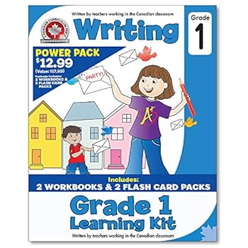 Paperback Grade 1 Learning Kits; 2 Workbooks, Math, Writing, 2 Flash Cards Book