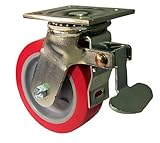 E.R. Wagner Plate Caster, Swivel with Total-Lock Brake, Polyurethane on Polyolefin Wheel, Roller Bearing, 750 lbs Capacity, 5