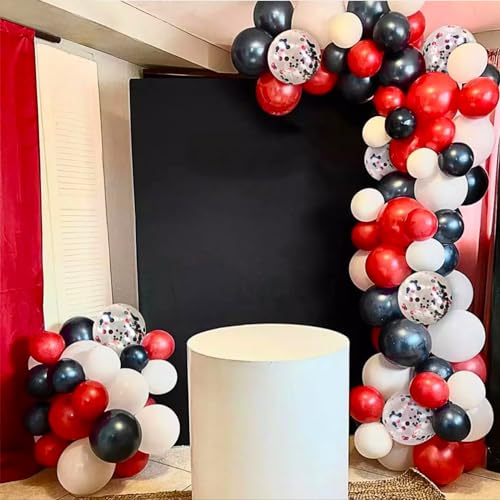Image of CANREVEL 50pcs 12 Inches Black Red Confetti Balloons Kit, Black Red White Party Balloons with Ribbons for Birthday, Wedding, Baby Shower, Graduation Decorations
