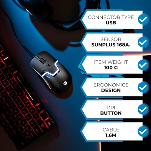 Image of HP Wired RGB Gaming Mouse High Performance USB Mouse with Optical Sensor, 3 Buttons, 7 Color LED for Computer Notebook Laptop Office PC Home