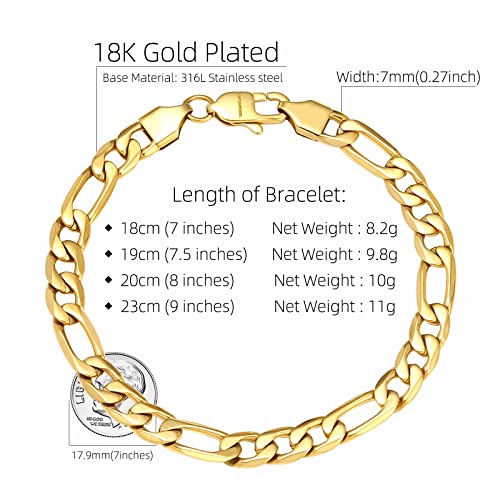 CaptainSteeL Figaro Bracelet for Men and Women, 7/7.5/8/9inch Stainless Steel Chain link Bracelet, Gold Plating/Stainless Steel Fashion Jewelry Bracelet, Holiday Gift with Flannel Bag2