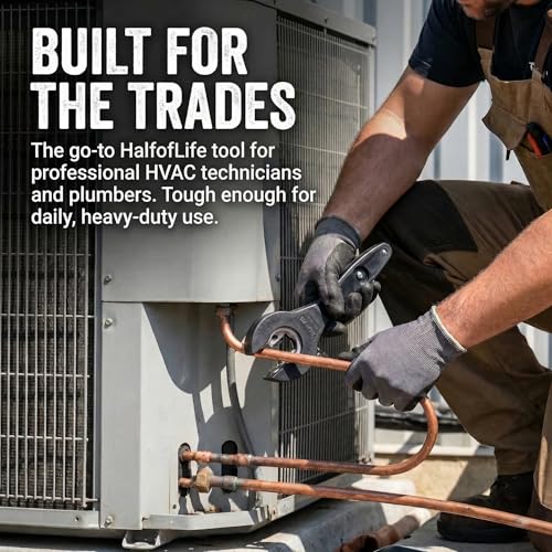 HalfofLife Ratcheting Pipe Cutter, 2 in 1 Close Quarters Tube Compact Cutter, Ratcheting Pipe Cutter Tool for Cutting Copper and Metal Pipes, Pvc, Ppr, Plastic Hoses (5/16\" To 1 1/8\")