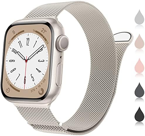 Marge Plus for Apple Watch Band Series Ultra SE 8 7 6 5 4 3 2 1 38mm 40mm 41mm 42mm 44mm 45mm 49mm Women and Men, Stainless Steel Mesh Loop Magnetic Clasp Replacement for iWatch Bands (41mm/40mm/38mm, A--Starlight).