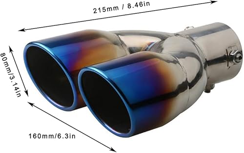 Miniatura 2 de Punta de escape doble de entrada de 2.5 pulgadas, silenciador pulido, tubo de cola universal atornillado de doble salida (azul, recto)