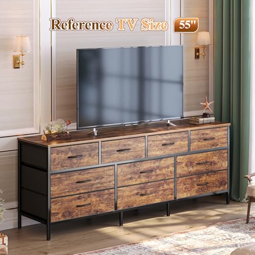 image for Huuger 63 Inch Dresser for Bedroom, Long Dresser with 10 Fabric Drawer