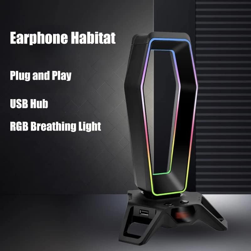 viby rgb headset stand multi functional headphone holder hanger display shelf with 3 usb 2 0 virtual 7 1 surround sound 3 5mm port color onecolor