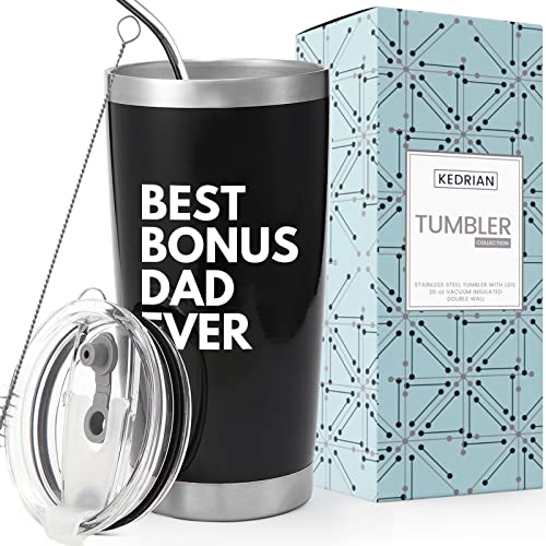 KEDRIAN Best Bonus Dad Ever Tumbler 20oz, Perfect Step Dad Gifts, Best Gifts For Father In Law, Stainless Steel Step Dad Cup, Great Father In Law Gift From Daughter In Law, Step Dad Gift Ideas