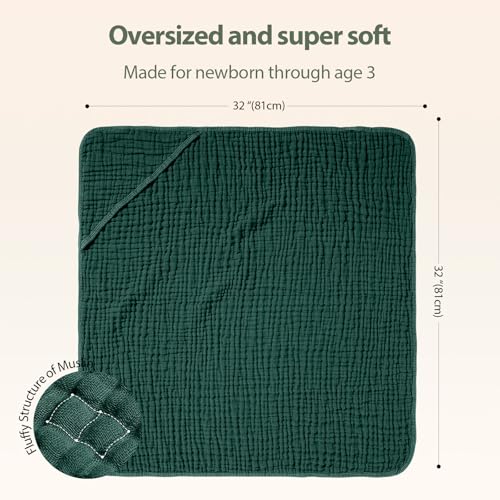 Image of Unnivoll Hooded Baby Towels for Newborn - 2 Pack, 100% Muslin Cotton, Baby Bath Towels with Hood, Soft and Absorbent for Boys, Girls Infant, Toddler and Kids, Large 32x32 Inches, Newborn Essential