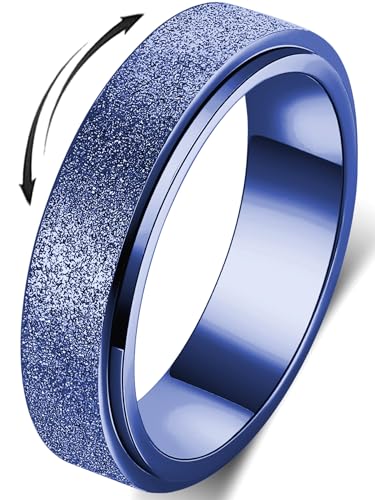 MHWTTY Anxiety Ring for Women Fidget Toys Adults Spinner Ring Fidget Rings Stainless Steel Fidget Spinner Ring Men Blue