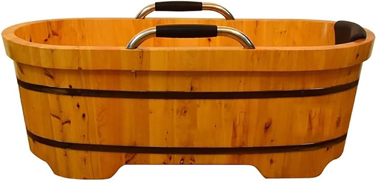 17.7 inch freestanding solid wood bathtub with safety railings, bench, headrest, low bed elderly bathtub with safety railings, bench and headrests, provide a comfortable bathing experience