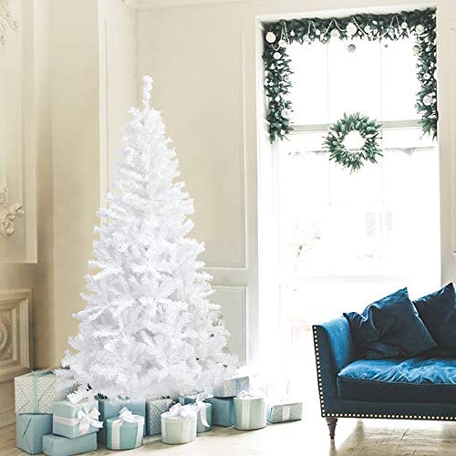 La fete 6 FT PVC Unlit Holiday Christmas Tree w/650 Branch Heads, Unlit White Pine Xmas Tree with Flodable Metal Stand for Indoor Decoration(White, 6 FT)