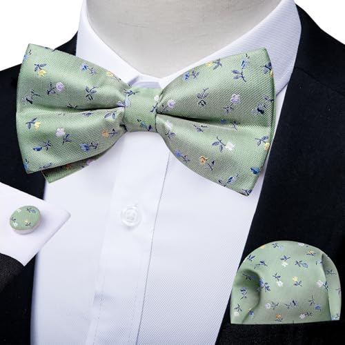 Image of DiBanGu Paisley Pre-Tied Bow Ties for Men Silk Adjustable Bowtie and Pocket Square Cufflinks for Wedding Party