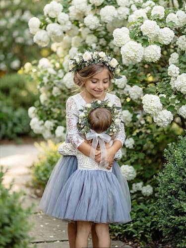Image of 2Bunnies Girl Peony Lace Back A-Line Straight Tutu Tulle Party Flower Girl Dress