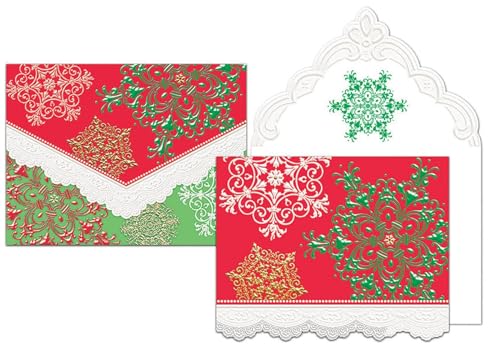 Image of Poster Foundry Christmas Holiday Fancy Snowflakes Boxed Note Cards by Carol Wilson. 10 embossed 4x5 Die-Cut Notecards and Matching Envelopes in Decorative Gift Box with Velcro Flap. NCPX2397