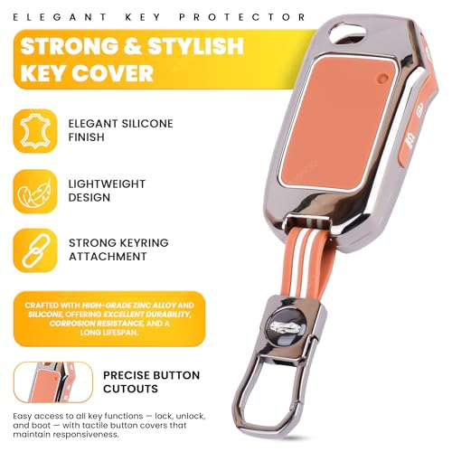 Image of Premium Metal Silicone Brown Key Cover Compatible with Kia Seltos 2024 | Kia Seltos 2023 | Kia Seltos HTE | 3-Button Smart Flip Key Glow in the Dark