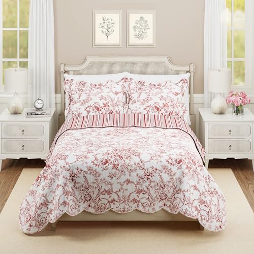 Garden Toile 3-Piece Reversible Quilt Set - Lightweight Coverlet Set,