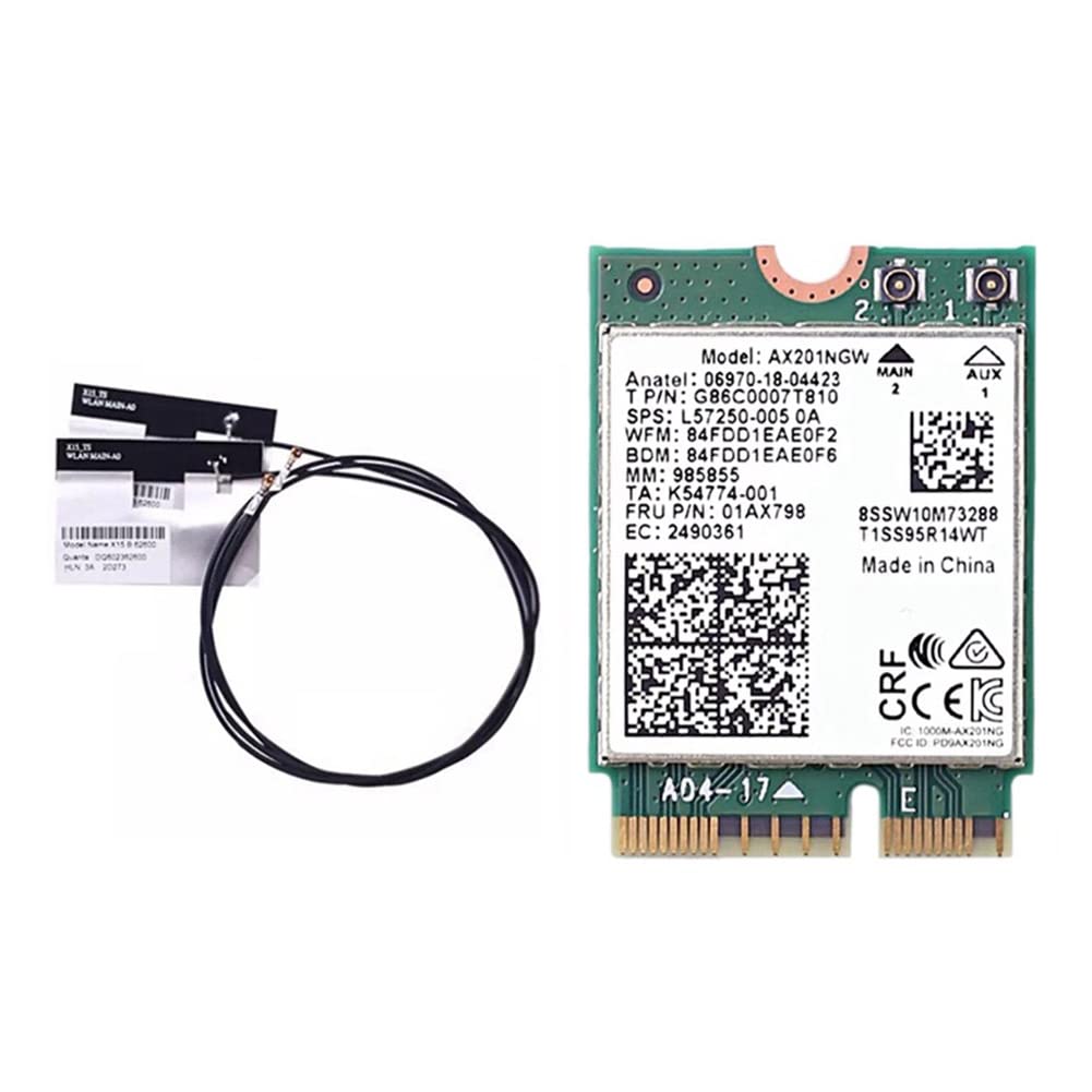 AX201NGW Tarjeta WiFi con 2XAntenna 2.4 GHz+5Ghz WiFi 6 3000Mbps M.2 CNVio2 Bluetooth 5.1 Adaptador WiFi para Win10