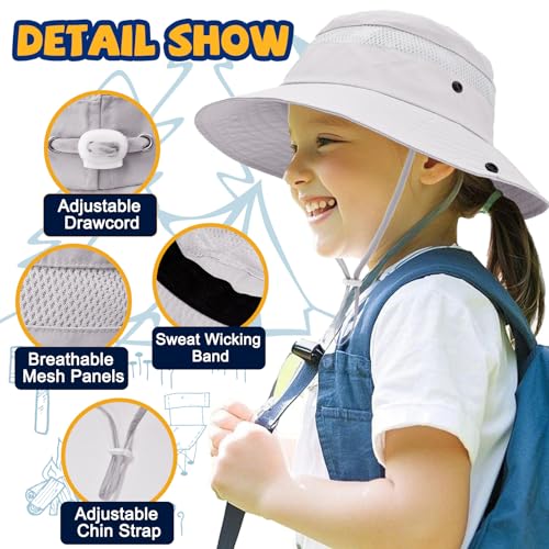 Image of Outdoor Kids Sun Hat for Boys Girls Wide Brim Mesh Bucket Hat UPF 50+ Sun Protection Breathable Summer Fishing Safari Hat