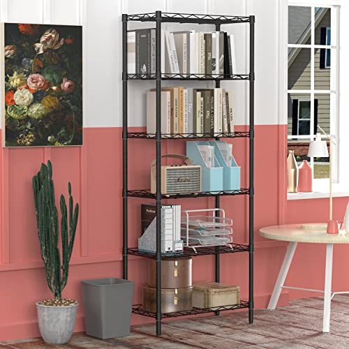 Singaye 6-Shelf Storage Shelf Wire Shelving Unit Metal Shelves Unit Storage Adjustable, Standing Shelf Units With Pp Liner 21.25" W X 11.41D X 69 "H (Black) #TOP4
