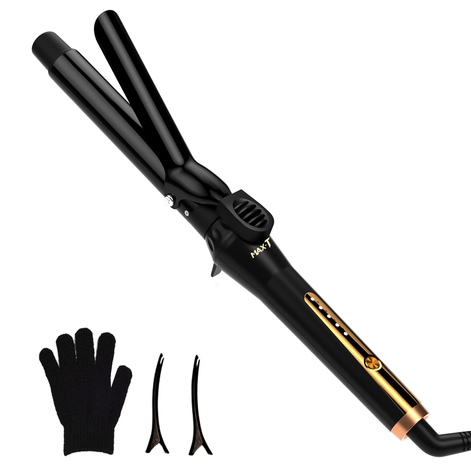 1 Inch Ceramic Tourmaline Curling Wand - Dual Voltage Hair Curler for Long-Lasting Curls & Waves with 5 Heat Settings, Heat-Resistant Glove & Clips Included