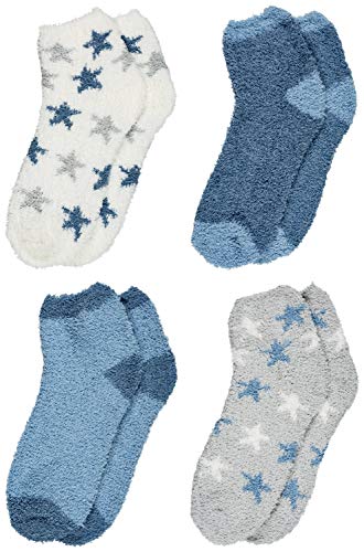 Trimfit Women Indoors, Cozy Socks, Fuzzy Slipper Socks (Pack Of 4), Stars - Blue/Grey, Shoe Size: 9-11 #TOP6