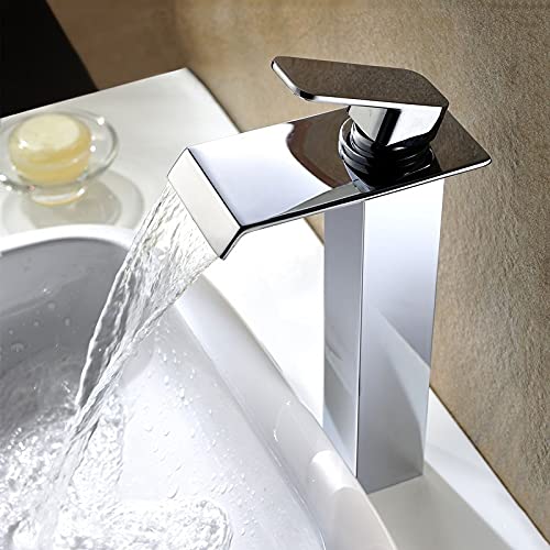 Robinet de lavabo en cuivre anti-éclaboussure mitigeur cascade eau chaude et froide