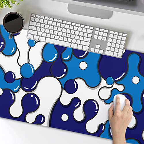 Image of Navy Blue White Mouse Pad Anime Cool Geometric Japanese Extended Desk Mat 80X30 cm Non-Slip Rubber Base Stitched Edge Large XL Mousepad for Desk Gaming Laptop Desktop,31.5x11.8 Inch
