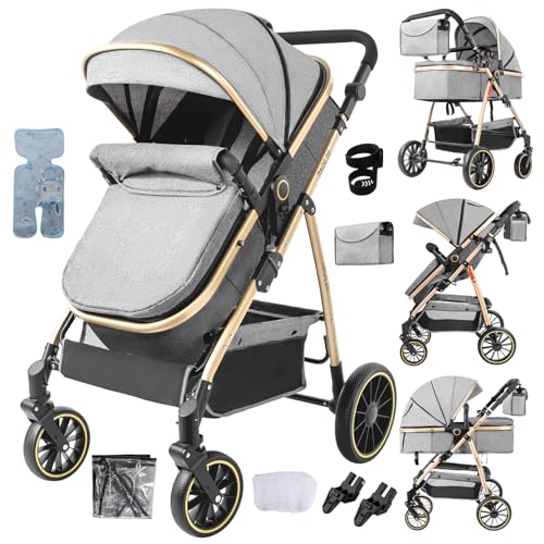Aveainelle Cochecito 3 en 1, CochIT de Viaje Reclinable y Reversible, Carricoche Carro 3 Piezas Plegable con Un Solo Clic, Carrito con AccITorios Completos y Frenos DoblIT (V8 Grey)