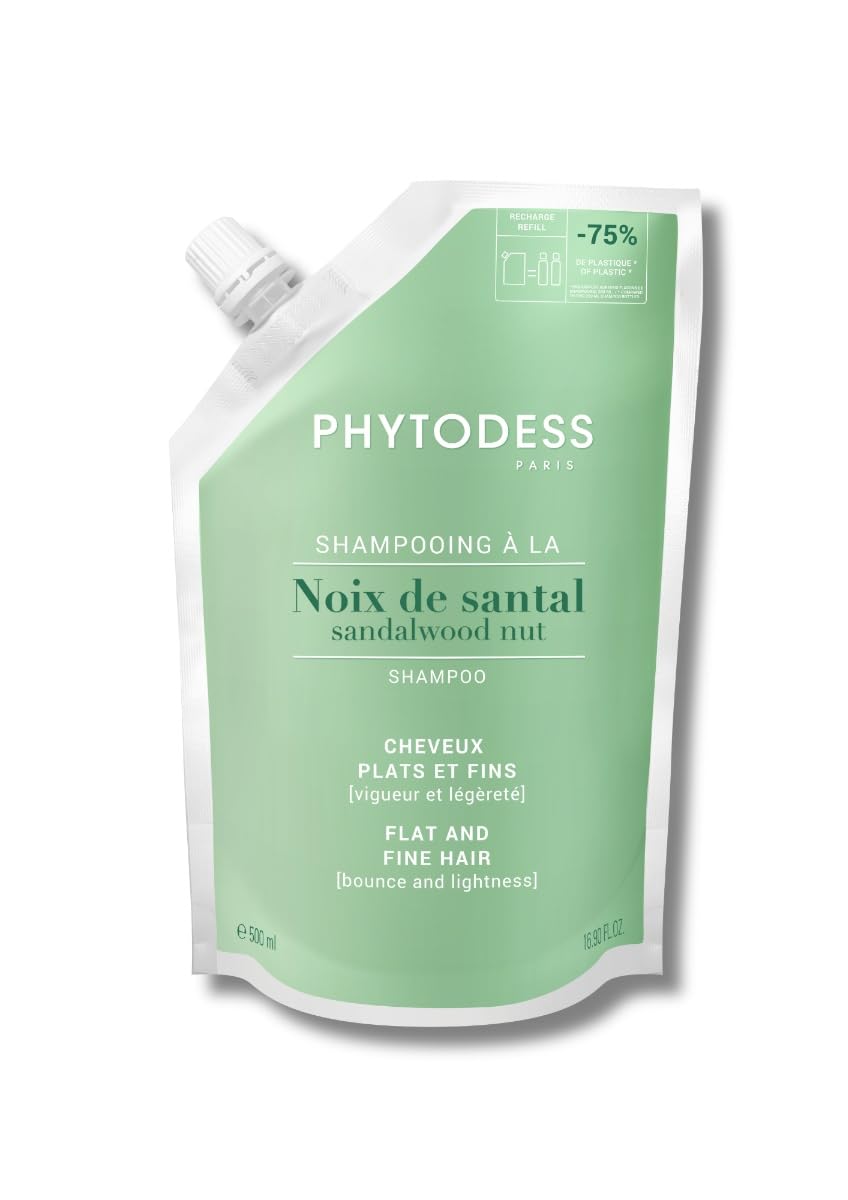 Recharge de Shampooing à la Noix de Santal 500ml - Soin Cheveux Plats et Fins - Vigueur, Légèreté et Volume Naturel
