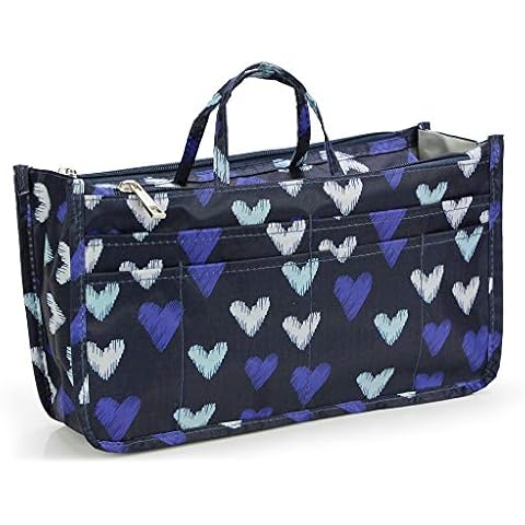 Cosmetic Bag for Women Cute Printing 14 Pockets Expandable Makeup Organizer Purse with Handles (Large Heart) Cover