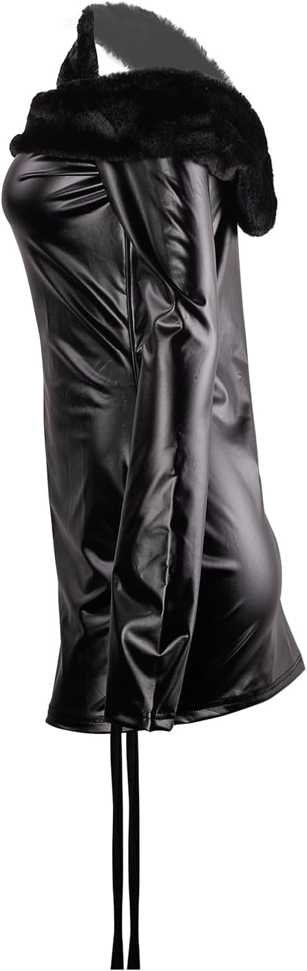 Women Sexy Faux Leather Mini Dress Faux Fur Patchwork Long Sleeve Bodycon Short Party Dress Club Outfits - Image 4