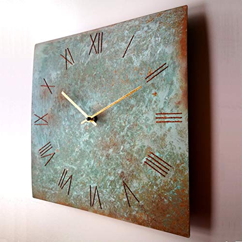 Inthetime 12-Inch Turquoise Copper Wall Clock Square Large Silent Non-Ticking Unique Handmade - 7Th Wedding Anniversary Gift Idea Rustic Farmhouse Native American Southwest Home Kitchen Art Decor #TOP1
