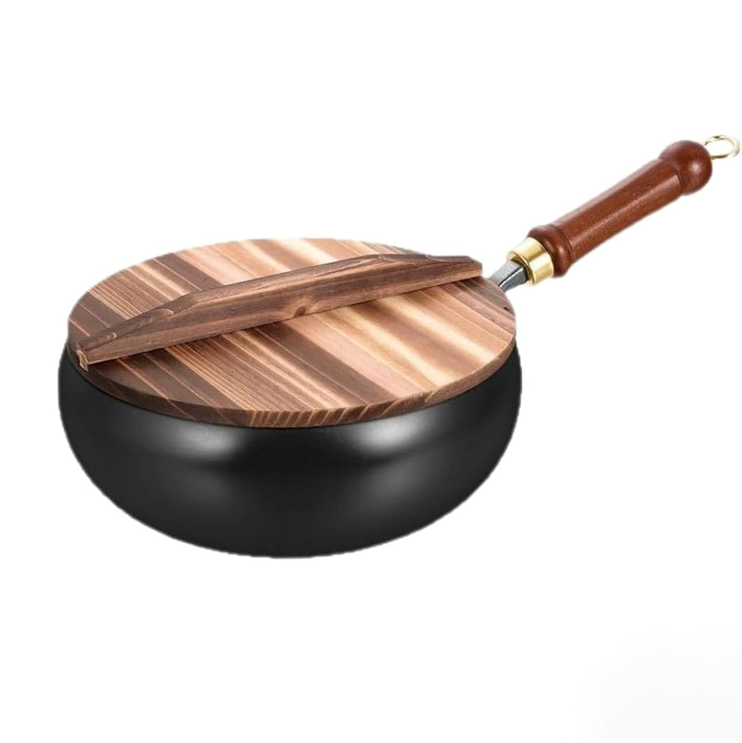 Fvpjuxsg Japanese Hand-Forged Iron Pan With Wooden Lid, Non-Stick Without Coating, Uncoated Wok For Induction Cooker, Gas Stove, Stir Fry & Daily Cooking(Size:28cm/11In+Wooden Cover)
