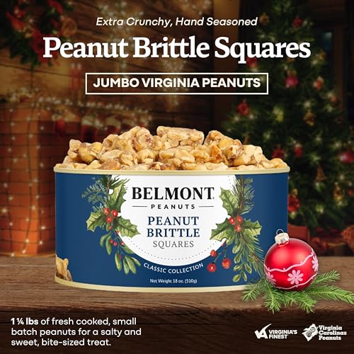 Image of Belmont Peanuts Holiday Edition Peanut Brittle Squares, 18 oz (1 Pack) - Simple Ingredients, No Preservatives, Hand Seasoned
