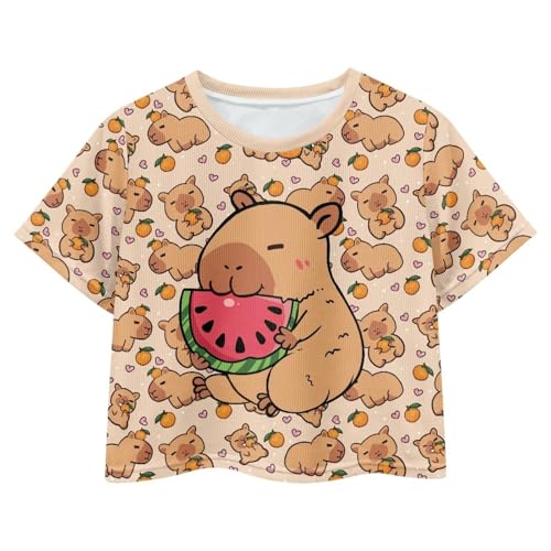 Image of Girls Fashion Crewneck Tee Shirts Casual Short Sleeve Crop Top Summer Outfits 5-14 Years Old