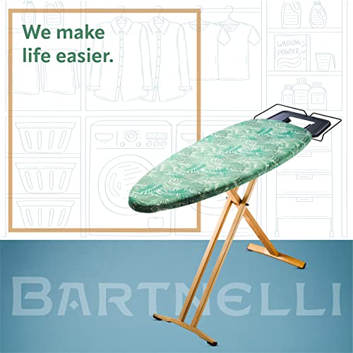 Bartnelli Pro Luxury Ironing Board Beech Wood Legs - Extra Wide 51X19” With Heavy Duty Steam Iron Rest, And Wheels For Easy Storage, Adjustable Height, T-Leg, Foldable, European Made #TOP7