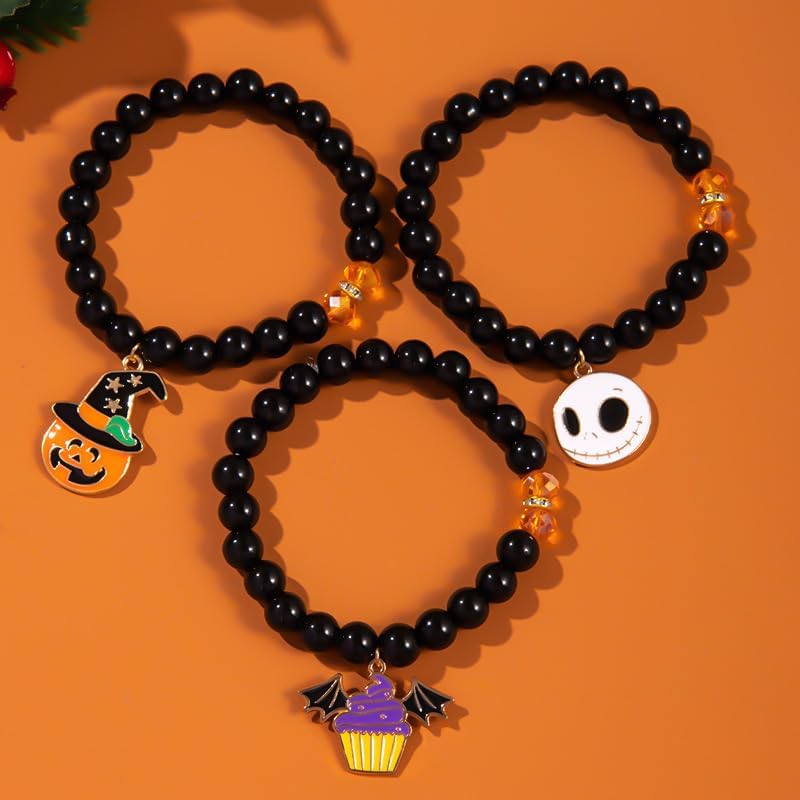 Halloween Bracelet Set For Women Cute Halloweens Stackable Crystal Stone Beaded Stretch Bracelet Halloween Party Accessories Jewelry Gift - Image 2