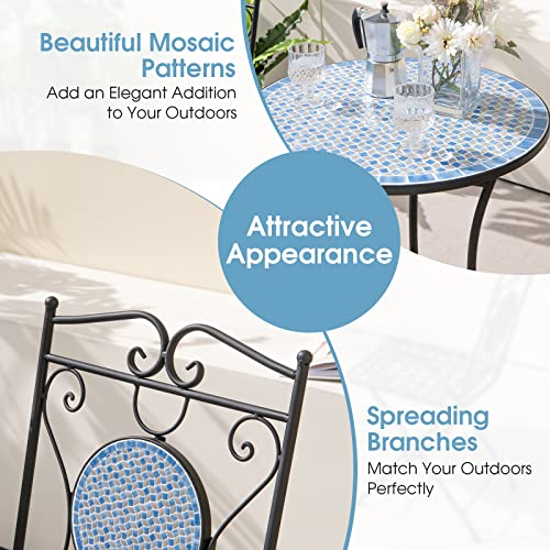 Tangkula 3 Pieces Patio Bistro Set, Outdoor Garden Furniture Set With Mosaic Round Table And 2 Folding Chairs, Outdoor Bistro Set For Porch, Terrace, Balcony #TOP5