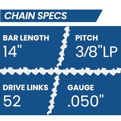 Image of 14 Inch Chainsaw Chain, 3 /8 inch LP Pitch .050 inch Gauge 52 Drive Links, Germany Steel Anti-Kickback Replacement for Husqvarna 120 Mark II, Echo CS-310, Ryobi RY3714, 3-Pack