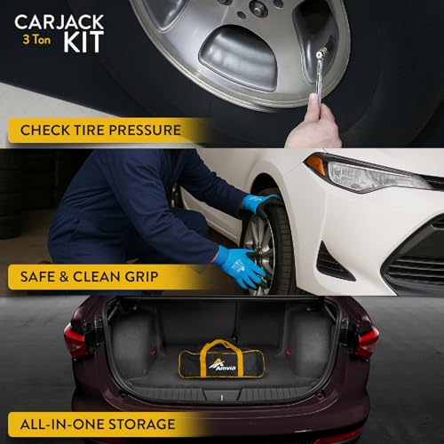Image of Car Jack Kit 3 Ton (6,600 lbs) with Tesla Pad & Universal Rubber Pad | Scissor Jack for Car - Tire Jack Tool Kit | Portable, Ideal for SUV and Auto - Universal Emergency Kit with Lug Wrench